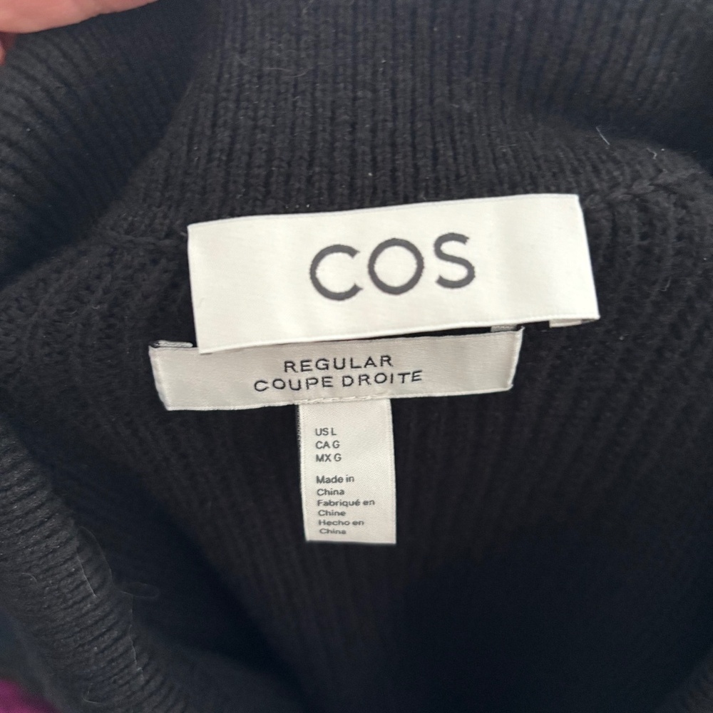 COS Black Collared Ribbed Wool-Cashmere Cardigan w/ Buttons - Size Large - Picture 2 of 7